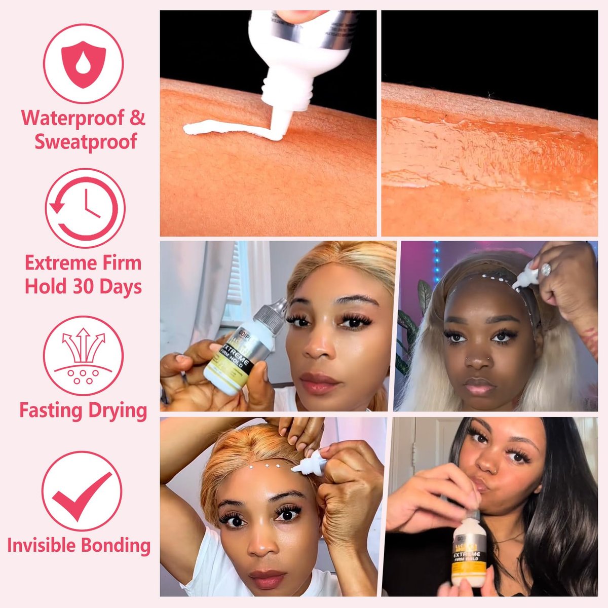 Waterproof Lace Wig Glue Kit with Tools, Reversible Wrap Cap Bonnet - Clear Silicone Adhesive for Hair Replacement Avelisse