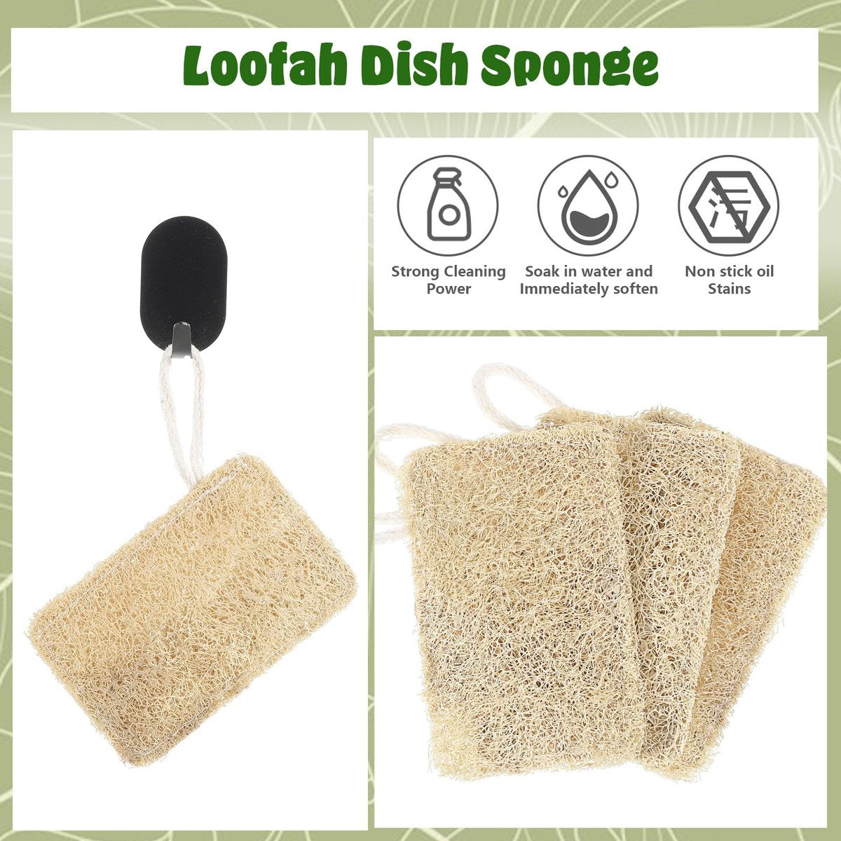Elegaperma 3-Pack Natural Loofah Sponges – 100% Real Luffa for Dishwashing & Bath - görsel 10