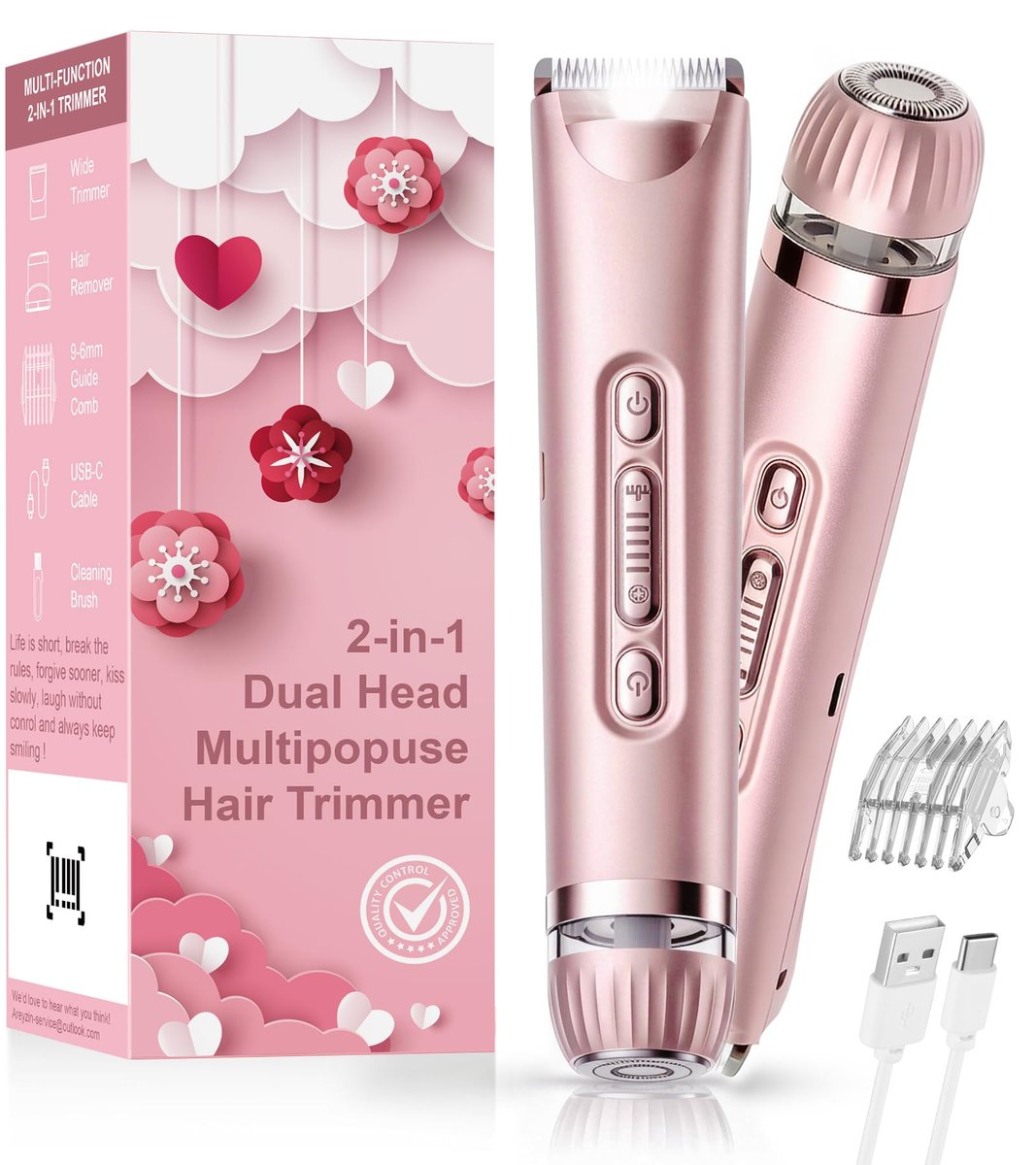 VEGITERIA Bikini Trimmer for Women - LED Light Electric Razor, USB Rechargeable, IPX7 Waterproof, Painless Hair Removal for Face, Bikini, Body, Legs Avelisse