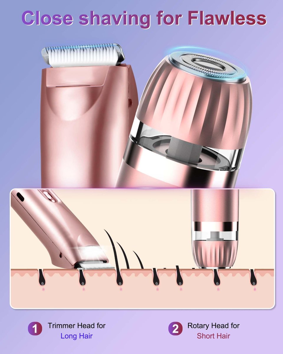 VEGITERIA Bikini Trimmer for Women - LED Light Electric Razor, USB Rechargeable, IPX7 Waterproof, Painless Hair Removal for Face, Bikini, Body, Legs Avelisse