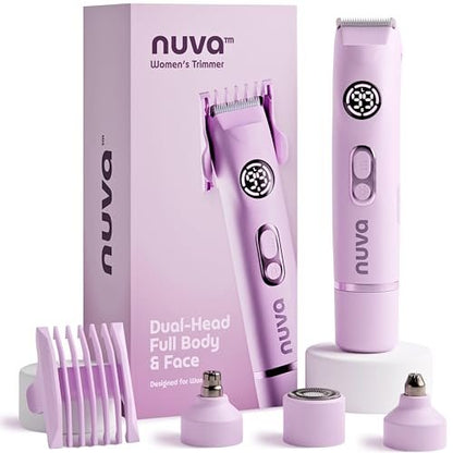NUVA 4-in-1 Bikini Trimmer for Women - Painless Electric Razor with Interchangeable Heads, Cordless Body & Facial Hair Trimmer, Ceramic Blade, IPX7 Waterproof, USB Rechargeable (Purple) Avelisse