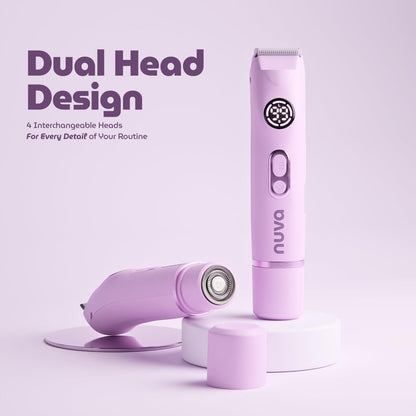 NUVA 4-in-1 Bikini Trimmer for Women - Painless Electric Razor with Interchangeable Heads, Cordless Body & Facial Hair Trimmer, Ceramic Blade, IPX7 Waterproof, USB Rechargeable (Purple) Avelisse