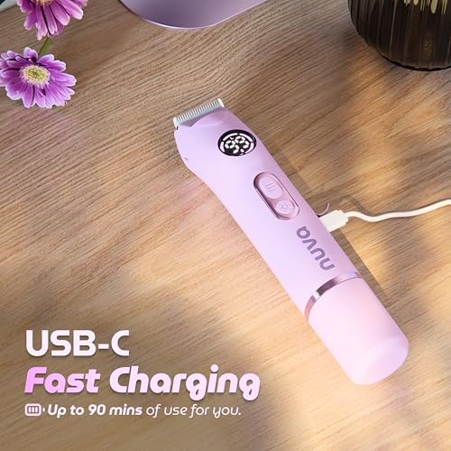 NUVA 4-in-1 Bikini Trimmer for Women - Painless Electric Razor with Interchangeable Heads, Cordless Body & Facial Hair Trimmer, Ceramic Blade, IPX7 Waterproof, USB Rechargeable (Purple) Avelisse