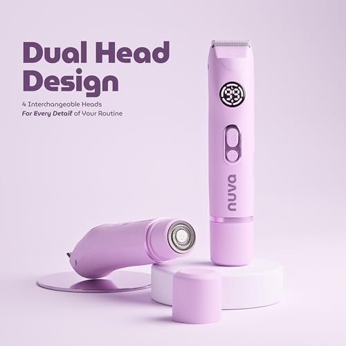 NUVA 4-in-1 Bikini Trimmer for Women - Painless Electric Razor with Interchangeable Heads, Cordless Body & Facial Hair Trimmer, Ceramic Blade, IPX7 Waterproof, USB Rechargeable (Purple) Avelisse