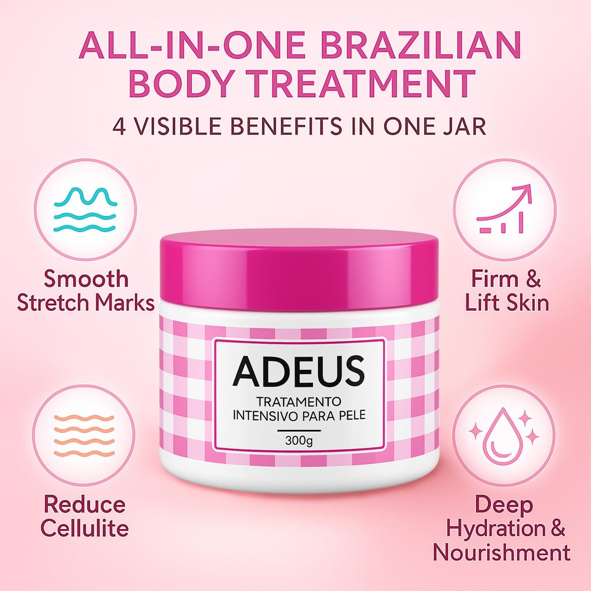 JINMAO Adeus Crema Brasileña – Intensive Multifunctional Body Treatment with Arnica, Ginger, Caffeine & Green Tea for Smooth, Elastic Skin – 300g Avelisse