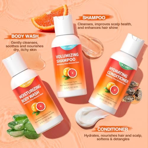 Travel Size Shampoo Conditioner and Body Wash Set - Hair Care & Body Care Trio Gift Set for Trip, Camping, Outdoor, Hotel & Gyms, Gentle for Baby, TSA Friendly Essentials, 2.71 Oz Each Avelisse