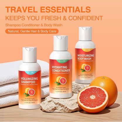 Travel Size Shampoo Conditioner and Body Wash Set - Hair Care & Body Care Trio Gift Set for Trip, Camping, Outdoor, Hotel & Gyms, Gentle for Baby, TSA Friendly Essentials, 2.71 Oz Each Avelisse