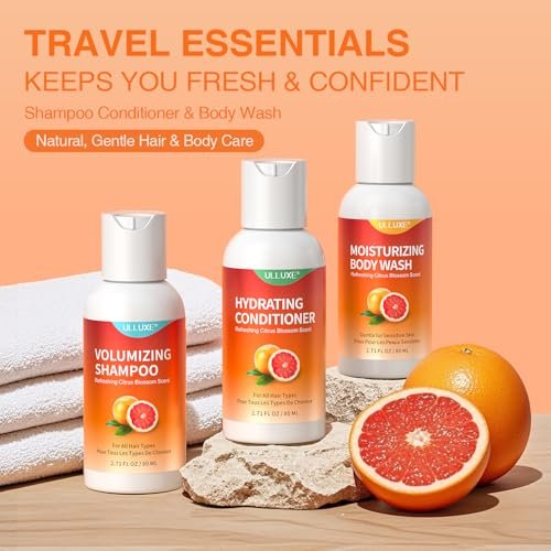 Travel Size Shampoo Conditioner and Body Wash Set - Hair Care & Body Care Trio Gift Set for Trip, Camping, Outdoor, Hotel & Gyms, Gentle for Baby, TSA Friendly Essentials, 2.71 Oz Each Avelisse