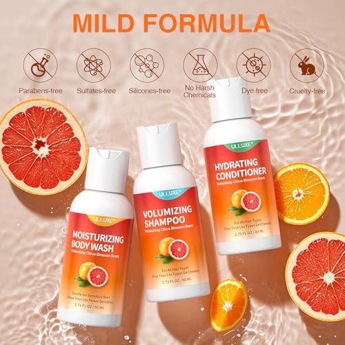 Travel Size Shampoo Conditioner and Body Wash Set - Hair Care & Body Care Trio Gift Set for Trip, Camping, Outdoor, Hotel & Gyms, Gentle for Baby, TSA Friendly Essentials, 2.71 Oz Each Avelisse