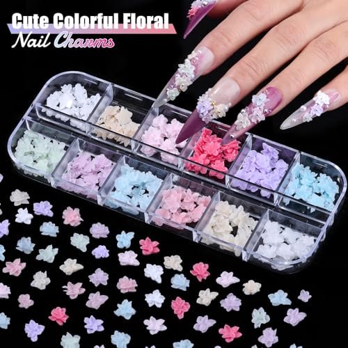 6 Boxes Flower Nail Art Charms - Cute Colorful Resin Hibiscus & Butterfly Nail Gems with Pickup Tools for DIY Manicure - görsel 12
