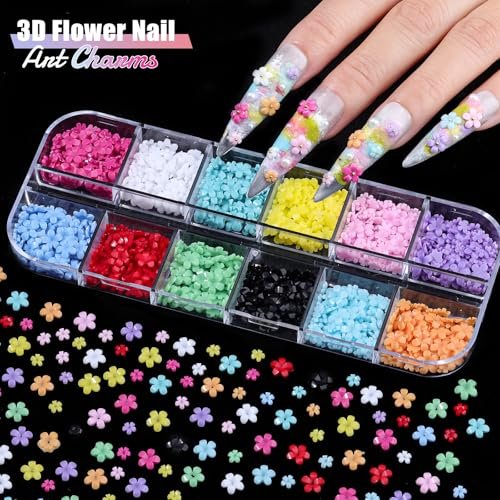 6 Boxes Flower Nail Art Charms - Cute Colorful Resin Hibiscus & Butterfly Nail Gems with Pickup Tools for DIY Manicure - görsel 14