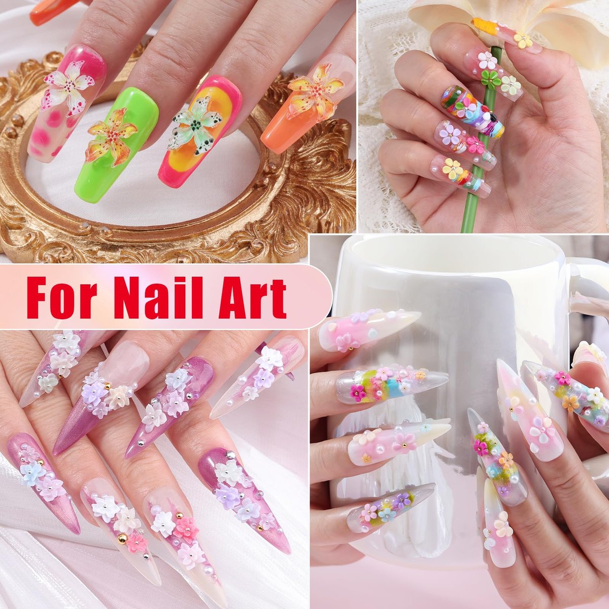6 Boxes Flower Nail Art Charms - Cute Colorful Resin Hibiscus & Butterfly Nail Gems with Pickup Tools for DIY Manicure - görsel 15