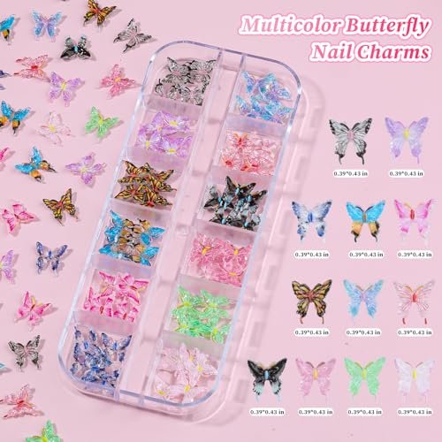 6 Boxes Flower Nail Art Charms - Cute Colorful Resin Hibiscus & Butterfly Nail Gems with Pickup Tools for DIY Manicure - görsel 6