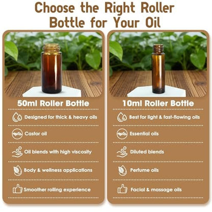 Warmify 8 Pack Rose Quartz Roller Bottles for Essential Oils, 10ml Refillable Amber Glass Roll On Bottles with Natural Crystal Roller Balls, Leak-Proof Travel Perfume Bottle with Rose Gold Caps
