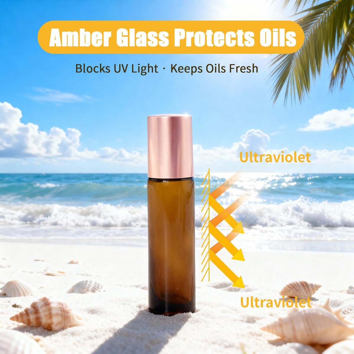 Warmify 8 Pack Rose Quartz Roller Bottles for Essential Oils, 10ml Refillable Amber Glass Roll On Bottles with Natural Crystal Roller Balls, Leak-Proof Travel Perfume Bottle with Rose Gold Caps - görsel 5
