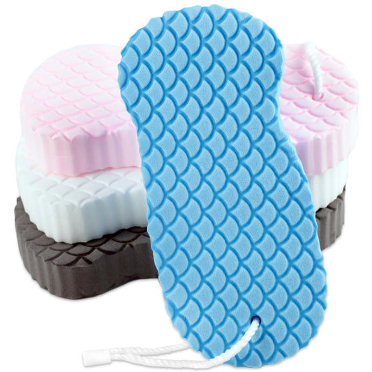 4-Pack Exfoliating Bath Sponges – Super Soft Shower Sponge Set for Gentle Dead Skin Remover, Assorted Colors (Pink, Blue, White, Gray)