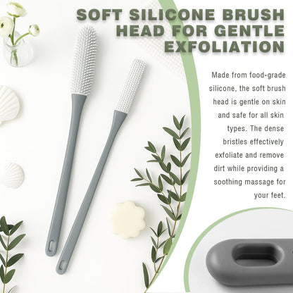 2-Pack Toe Cleaning Brush with Long Handle – Foot Scrubber & Exfoliating Anti-Itch Brush for Seniors, Pregnant Women, Men & Women (Grey)