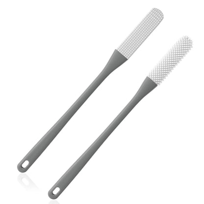 2-Pack Toe Cleaning Brush with Long Handle – Foot Scrubber & Exfoliating Anti-Itch Brush for Seniors, Pregnant Women, Men & Women (Grey)