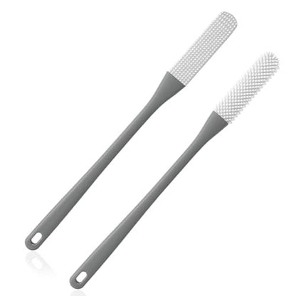 2-Pack Toe Cleaning Brush with Long Handle – Foot Scrubber & Exfoliating Anti-Itch Brush for Seniors, Pregnant Women, Men & Women (Grey)