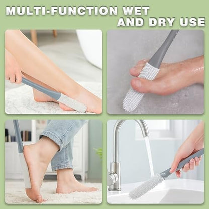 2-Pack Toe Cleaning Brush with Long Handle – Foot Scrubber & Exfoliating Anti-Itch Brush for Seniors, Pregnant Women, Men & Women (Grey)