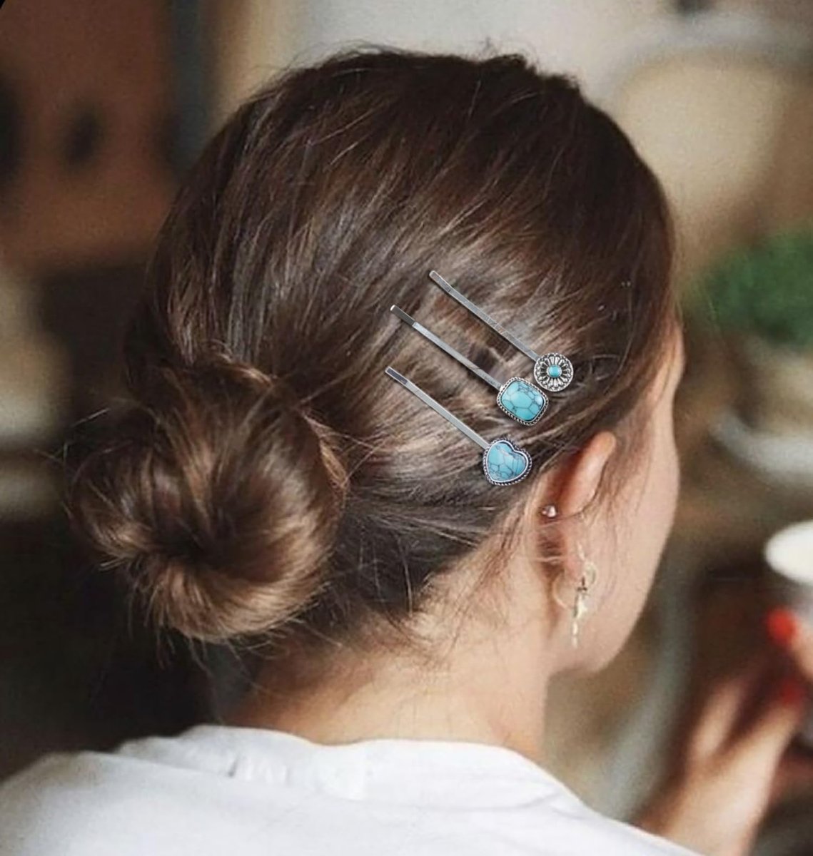 Boho Hair Pins – 7 Pack Vintage Silver Bobby Pins with Turquoise Stones for Women, Bohemian Hair Clips for Thick or Thin Hair - görsel 11