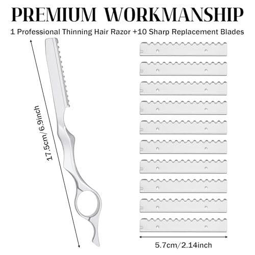 Professional Hair Thinning Razor Kit – 6.9" Stainless Steel Styling Razor with 10 Replacement Blades for Salon & Home Use - görsel 4