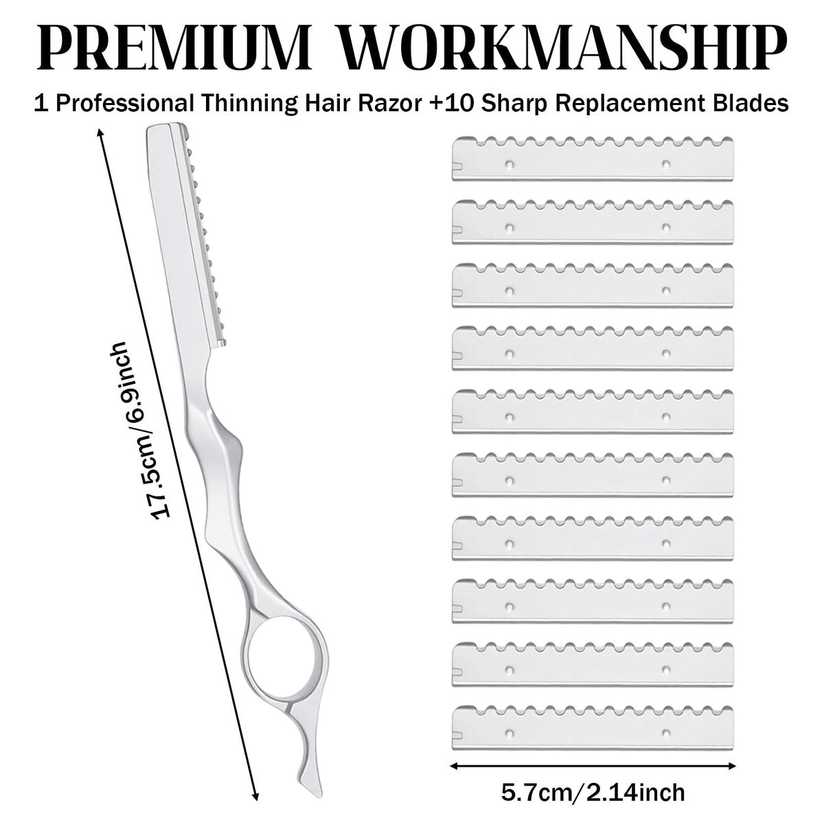Professional Hair Thinning Razor Kit – 6.9" Stainless Steel Styling Razor with 10 Replacement Blades for Salon & Home Use - görsel 3