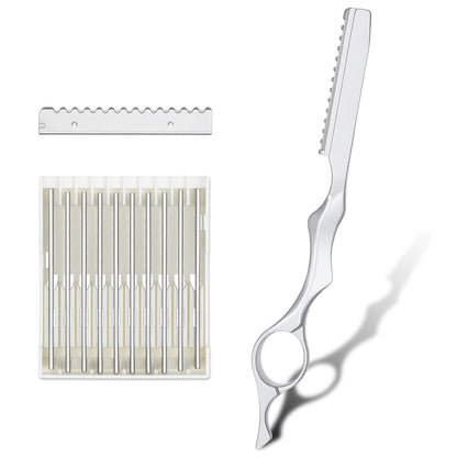 Professional Hair Thinning Razor Kit – 6.9" Stainless Steel Styling Razor with 10 Replacement Blades for Salon & Home Use