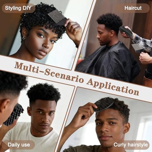FOWSRHRG 3 Pack Silicone Curling Hair Brush & Metal Afro Pick Hair Comb Set – Durable Washable Curl Sponge for Black Men, Natural Hair, Dreadlocks, Coils & 4C Afro Hair Styling Tool Avelisse