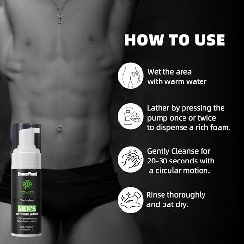DOUCEWAND Men's Intimate Wash – pH Balanced Foaming Tea Tree Groin Cleanser, Odor Control with Agave & Licorice, Refreshing Body Wash – 5 Fl Oz - görsel 15