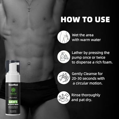 DOUCEWAND Men's Intimate Wash – pH Balanced Foaming Tea Tree Groin Cleanser, Odor Control with Agave & Licorice, Refreshing Body Wash – 5 Fl Oz
