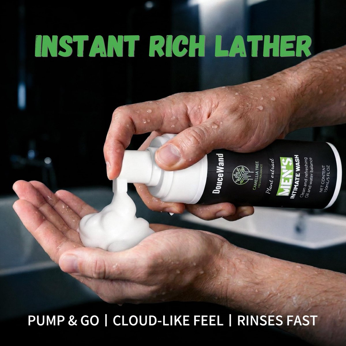DOUCEWAND Men's Intimate Wash – pH Balanced Foaming Tea Tree Groin Cleanser, Odor Control with Agave & Licorice, Refreshing Body Wash – 5 Fl Oz - görsel 4