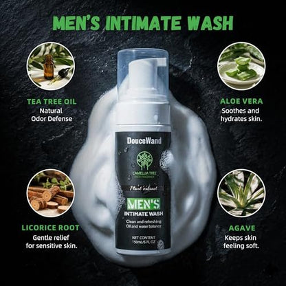 DOUCEWAND Men's Intimate Wash – pH Balanced Foaming Tea Tree Groin Cleanser, Odor Control with Agave & Licorice, Refreshing Body Wash – 5 Fl Oz