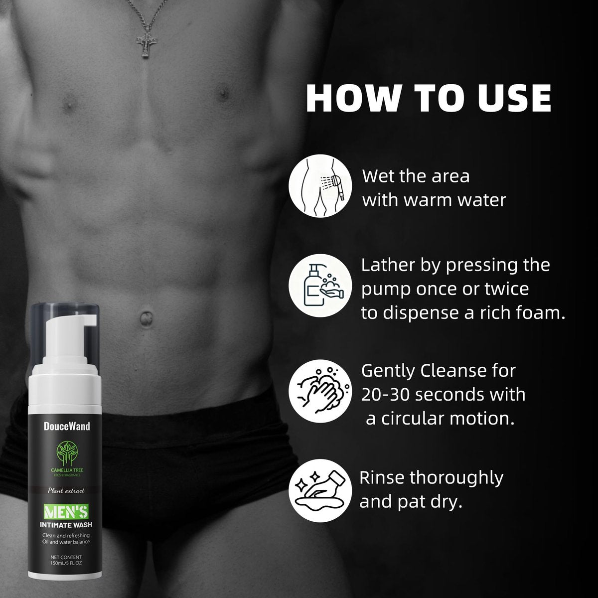 DOUCEWAND Men's Intimate Wash – pH Balanced Foaming Tea Tree Groin Cleanser, Odor Control with Agave & Licorice, Refreshing Body Wash – 5 Fl Oz - görsel 16
