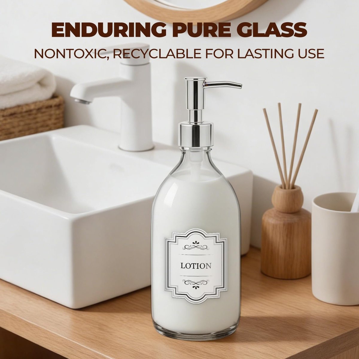 Homepicker 16 oz Clear Glass Soap Dispenser with Plastic Silver Pump (2-Pack) – Elegant Hand Soap & Lotion Dispensers for Bathroom and Kitchen - görsel 11