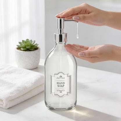 Homepicker 16 oz Clear Glass Soap Dispenser with Plastic Silver Pump (2-Pack) – Elegant Hand Soap & Lotion Dispensers for Bathroom and Kitchen