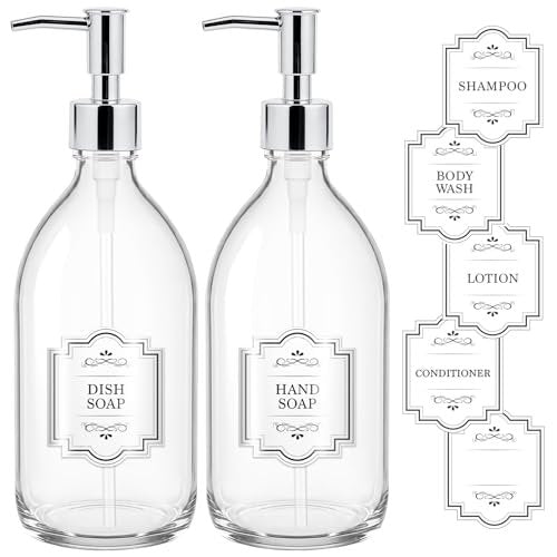 Homepicker 16 oz Clear Glass Soap Dispenser with Plastic Silver Pump (2-Pack) – Elegant Hand Soap & Lotion Dispensers for Bathroom and Kitchen - görsel 2