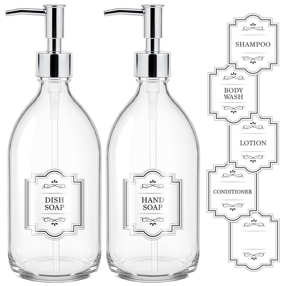 Homepicker 16 oz Clear Glass Soap Dispenser with Plastic Silver Pump (2-Pack) – Elegant Hand Soap & Lotion Dispensers for Bathroom and Kitchen - görsel 1