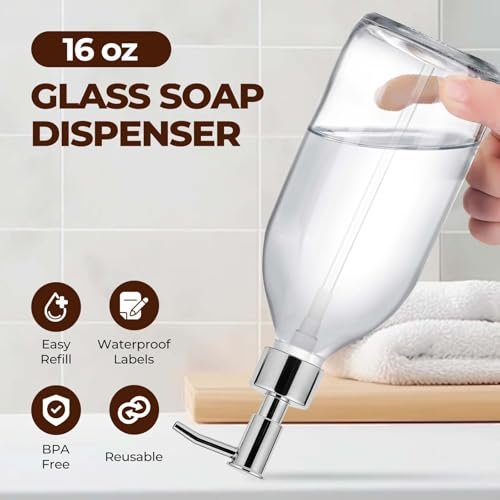 Homepicker 16 oz Clear Glass Soap Dispenser with Plastic Silver Pump (2-Pack) – Elegant Hand Soap & Lotion Dispensers for Bathroom and Kitchen - görsel 8