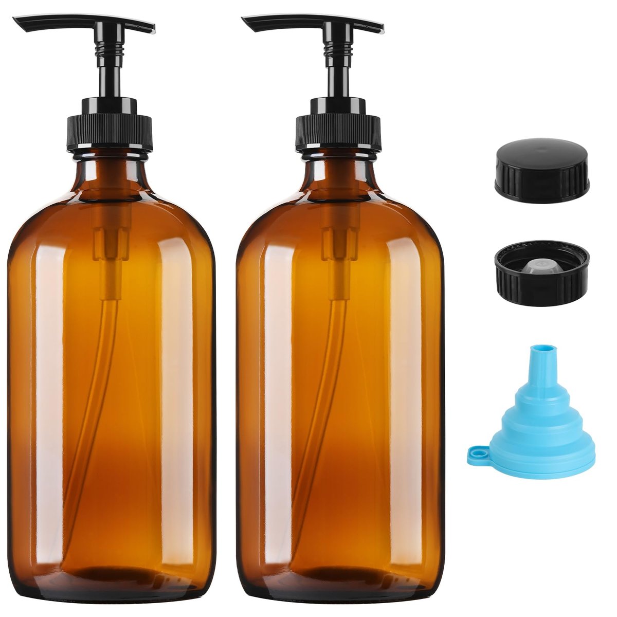 Vitreaux 16oz Amber Glass Soap Dispenser, 2 Pack Refillable Hand Soap Dispenser with Leak-Proof Pump, Brown Glass Bottle for Dish Soap, Lotion, Shampoo, Conditioner, Body Wash - görsel 1