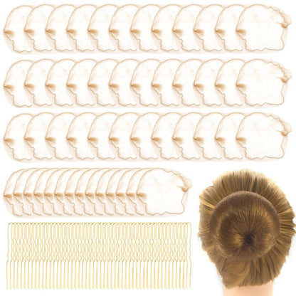 TNJPSEK 50 Set Blonde Hair Nets for Buns with U-Shaped Pins - Elastic Invisible Mesh Hairnets for Ballet, Dance, and Performance Hairstyles