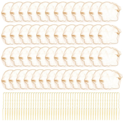 TNJPSEK 50 Set Blonde Hair Nets for Buns with U-Shaped Pins - Elastic Invisible Mesh Hairnets for Ballet, Dance, and Performance Hairstyles