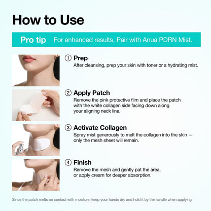 Anua PDRN Collagen Melting Patch for Neck – Lifting & Firming Thin Film Patches with Salmon DNA, Korean Skincare, 4 Patches Avelisse
