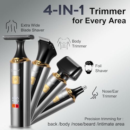Hatteker Electric Mens Back Shaver Body Trimmer Hair Groomer 4 in 1 Kit - Waterproof, Extendable Arm, for Facial, Chin, Arm, Back, Pubic Hair - Black Avelisse