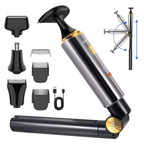 Hatteker Electric Mens Back Shaver Body Trimmer Hair Groomer 4 in 1 Kit - Waterproof, Extendable Arm, for Facial, Chin, Arm, Back, Pubic Hair - Black Avelisse