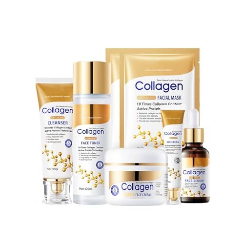 Collagen Skin Care Set - 7 Piece Anti Aging Face Care Kit with Facial Cleanser, Serum, Toner, Eye Cream, Cream & Face Mask for Hydrate, Firm & Smooth Wrinkles - görsel 2