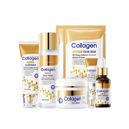 Collagen Skin Care Set - 7 Piece Anti Aging Face Care Kit with Facial Cleanser, Serum, Toner, Eye Cream, Cream & Face Mask for Hydrate, Firm & Smooth Wrinkles