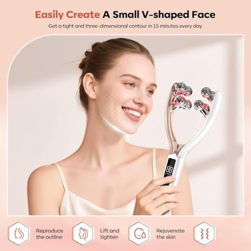 Doge&Vollar Facial Massager for Face and Neck – Rechargeable Lymphatic Drainage Contour Brush for Women, Korean Skin Care Shaper & Slimmer (Beige) Avelisse