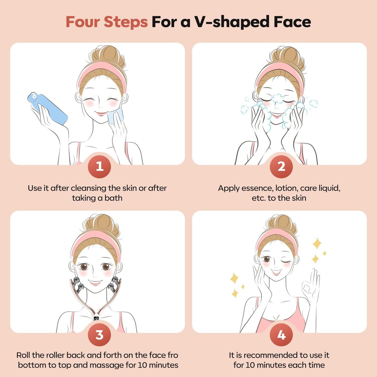 Doge&Vollar Facial Massager for Face and Neck – Rechargeable Lymphatic Drainage Contour Brush for Women, Korean Skin Care Shaper & Slimmer (Beige) Avelisse