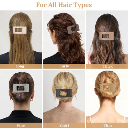 8 Pack Flat Hair Claw Clips for Women - Large Strong Hold Hair Barrettes for Thin Thick Hair - Black, Brown, Beige, Gray, White & More